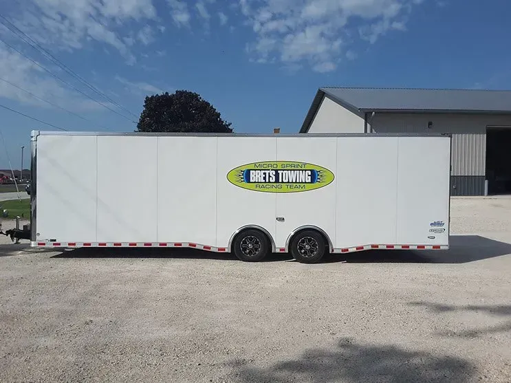 A white trailer with the word drifting on it