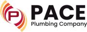PACE Plumbing Company logo with red and orange circular emblem and black text on white background