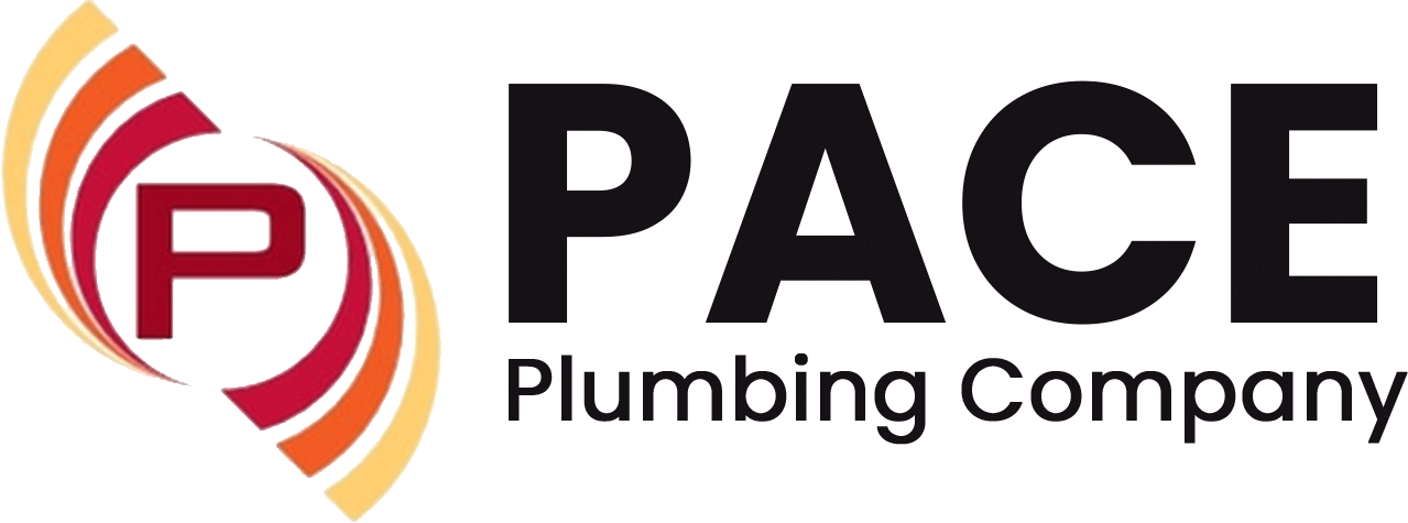 PACE Plumbing Company logo with red and orange circular emblem and black text on white background