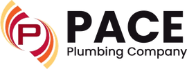 PACE Plumbing Company logo with red and orange circular emblem and black text on white background