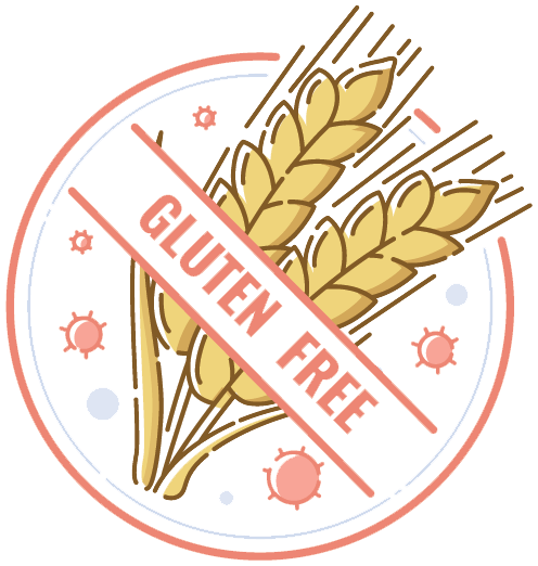 Simbolo senza glutine con spighe di grano barrate da una linea diagonale rossa e la scritta