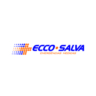 Logotipo da ECCO-SALVA, um serviço de emergência médica, apresentando uma cruz azul e laranja com o nome da empresa e