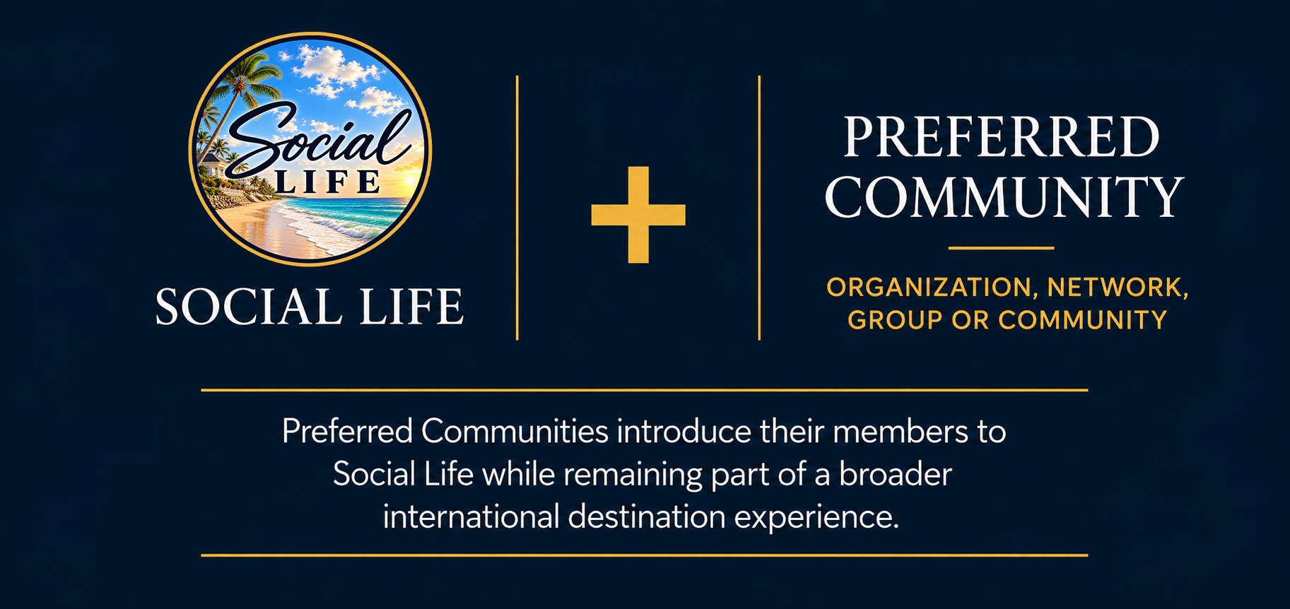 Golden seal and text on dark blue slide promoting “International First Fridays” signature co-presenter program
