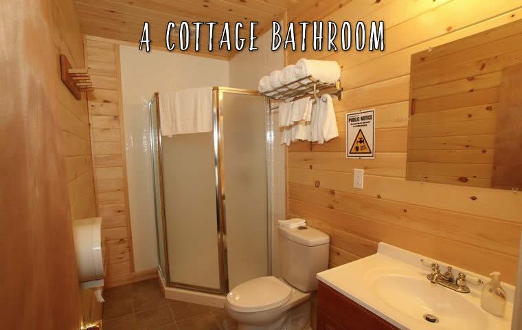 Modern bathrooms in the private cabins at Oak Lake Lodge.