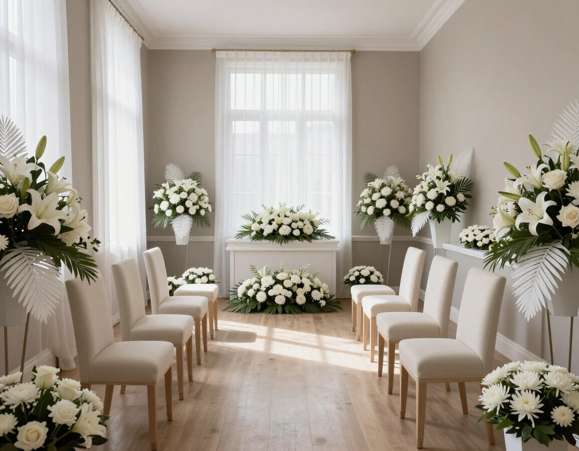 Camera ardente sobria con allestimento floreale