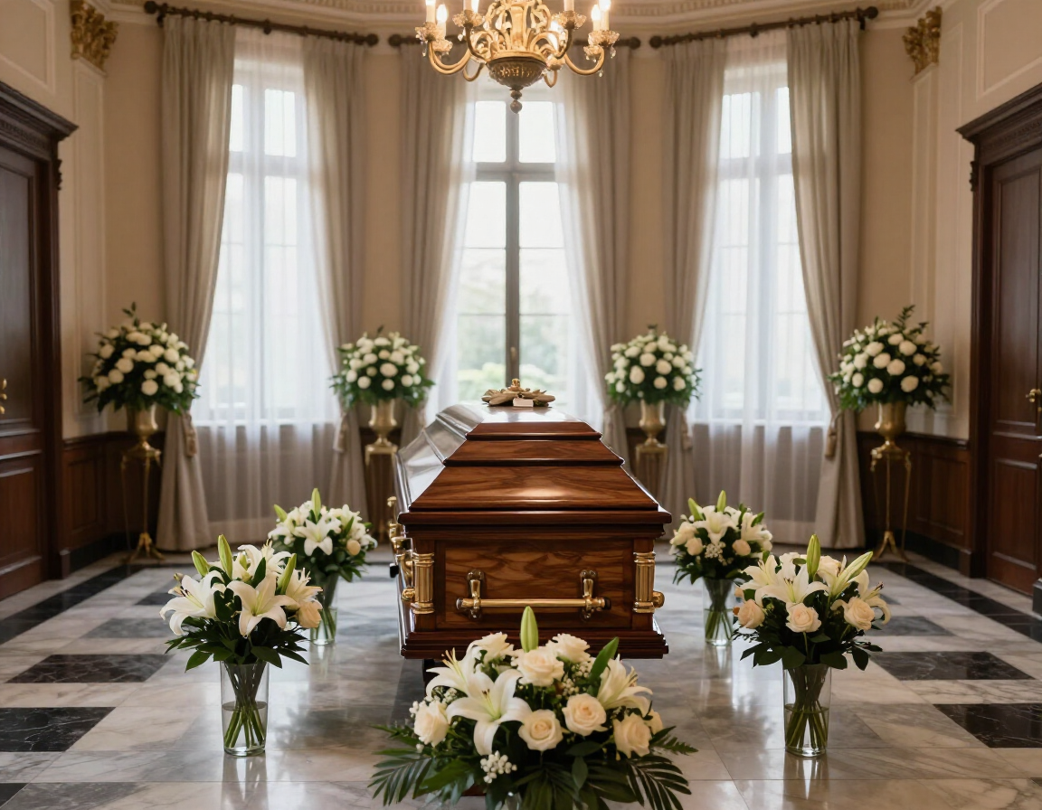 Cofano funebre in un ambiente cerimoniale elegante