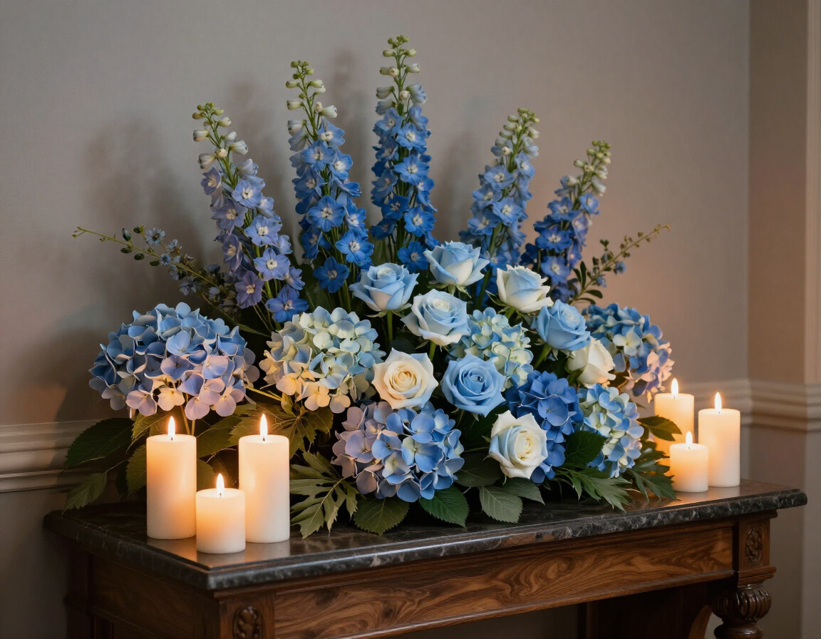 Allestimento commemorativo con fiori e candele