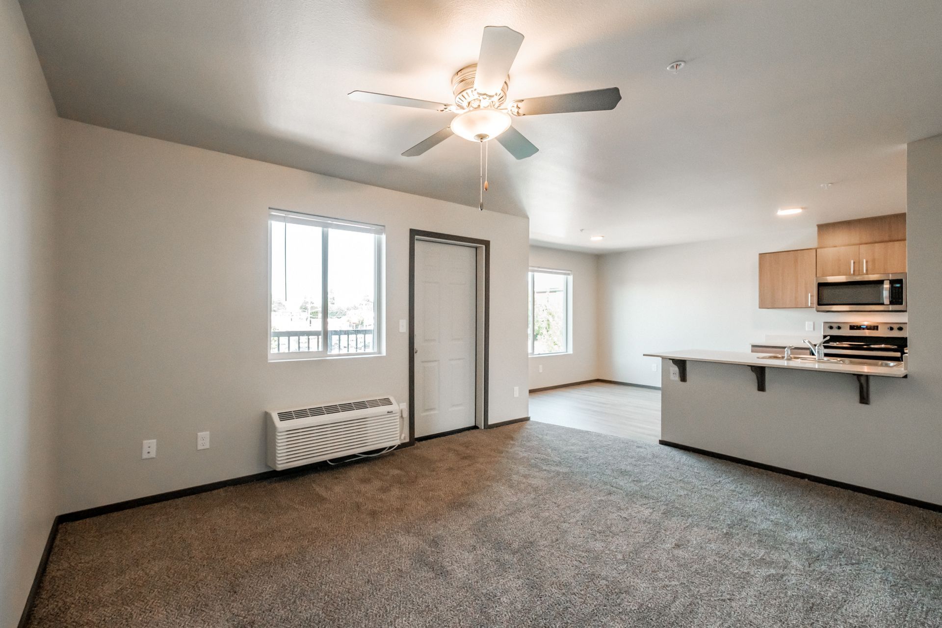 Birch Place Apartments in Salem Oregon, near Chemeketa Community College – living room and heater.