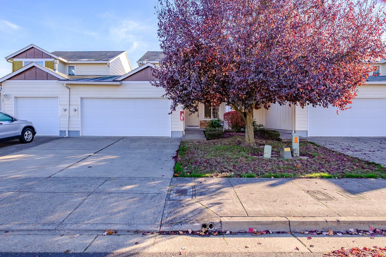 Mt. Vernon Town Homes – in Albany Oregon – home front exterior. And tree.