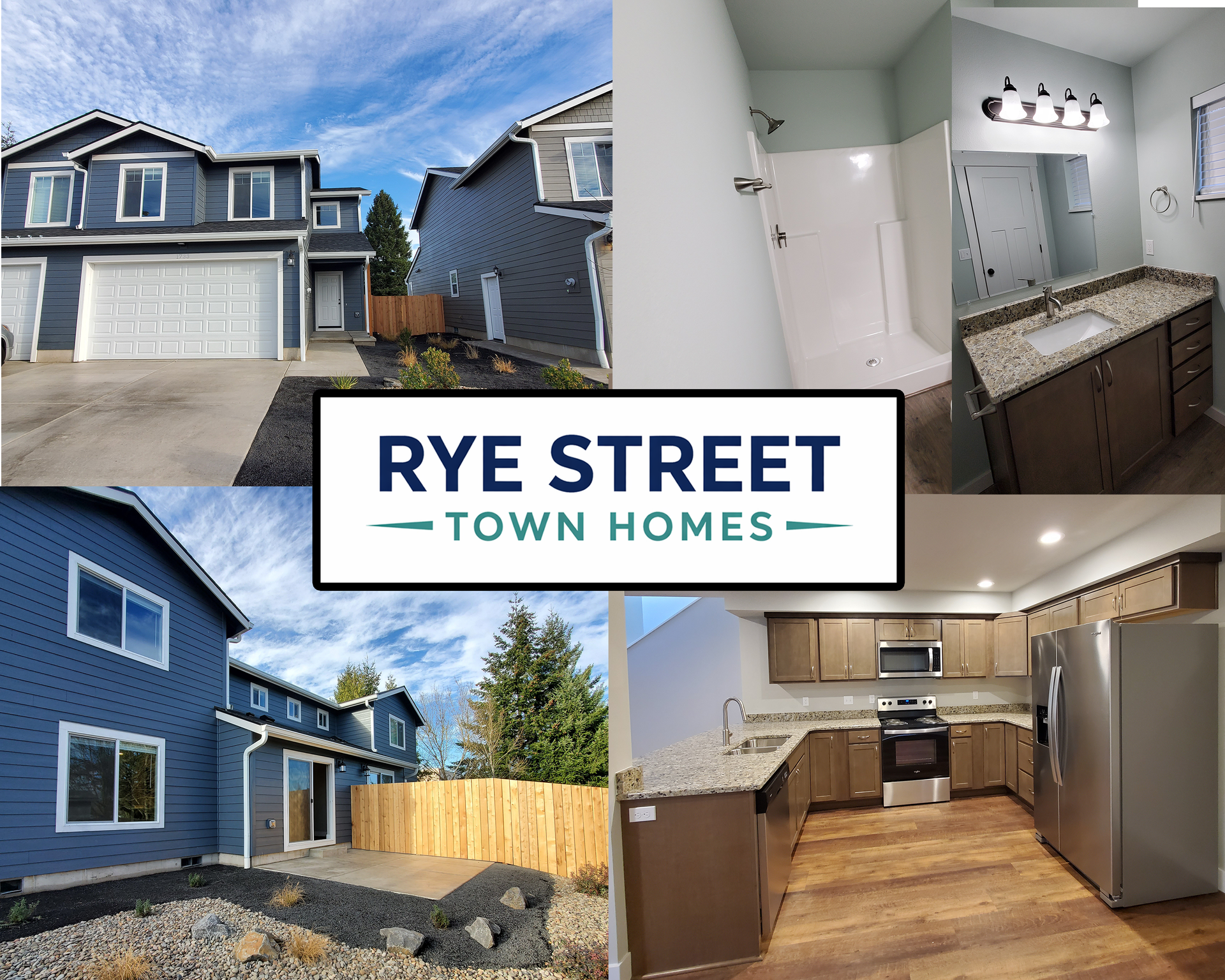 Rye Street Town Homes in Albany, OR. Two Bedroom, Two and 1/2 Bathroom – duplex front closeup.