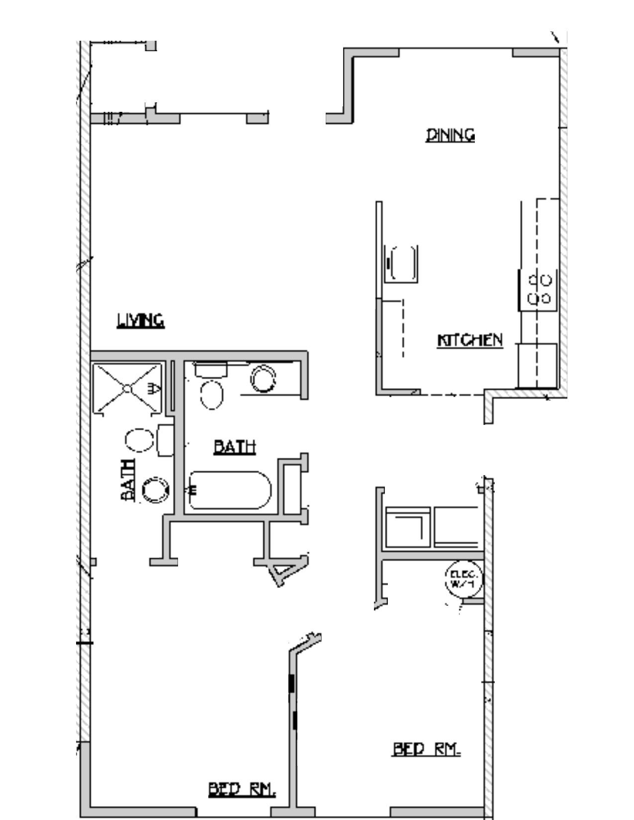 Hickory Hollow Apartments in North Albany OR, two-bedroom two-bathroom – apartment home layout. 