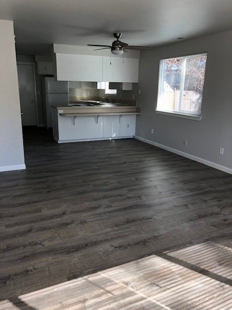 Prairie Place Duplexes in SE Albany OR, two-bedroom, one-bath – kitchen from living room.