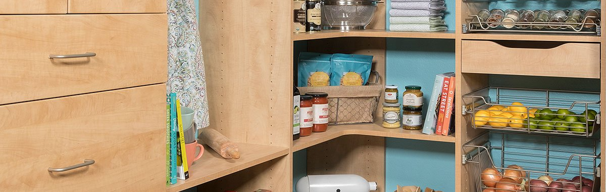 A kitchen pantry filled with lots of food and a stove.