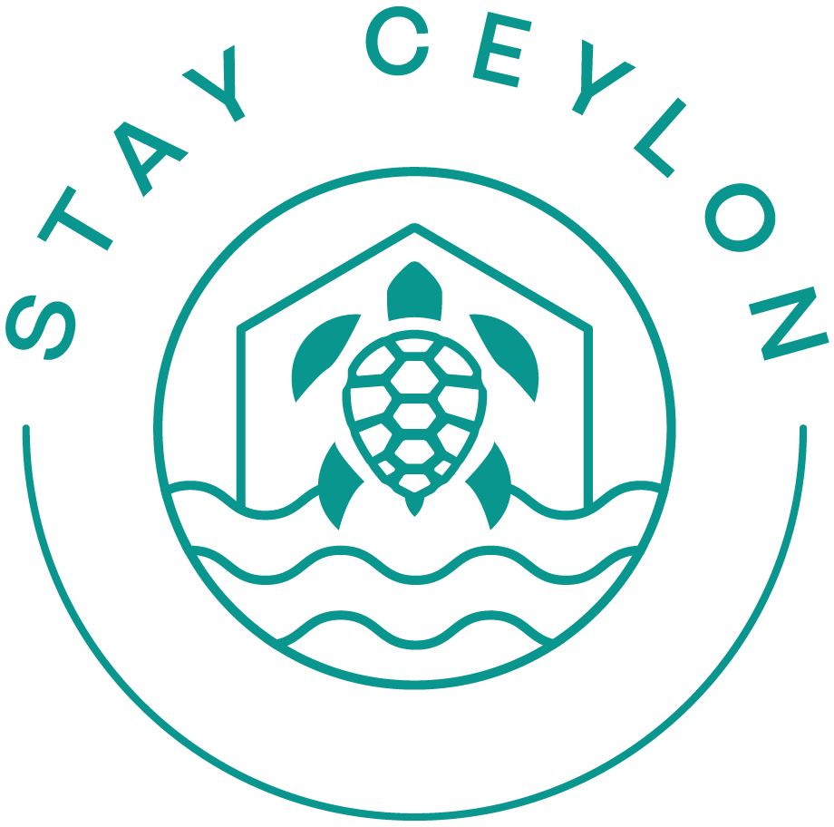 Beachside Resort Teal Stay Ceylon logo with a turtle inside a circle and waves below