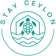 Beachside Hotel Teal Stay Ceylon logo with a turtle inside a circle and waves below