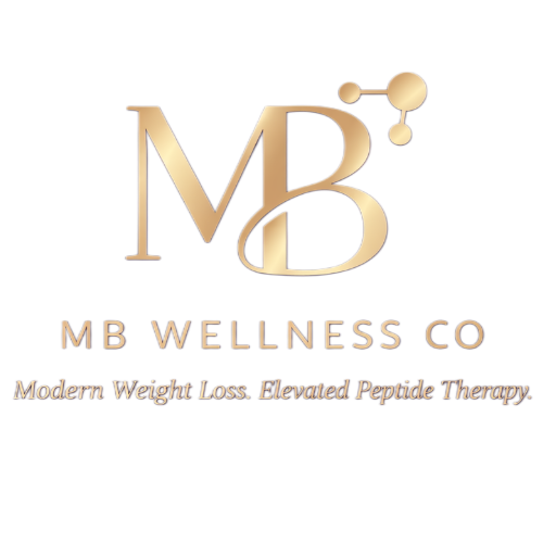 MB Wellness Co. logo in gold with &ldquo;Modern Weight Loss. Elevated Peptide Therapy.&rdquo;