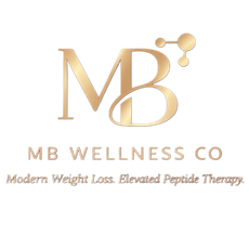 MB Wellness Co. logo in gold with &ldquo;Modern Weight Loss. Elevated Peptide Therapy.&rdquo;
