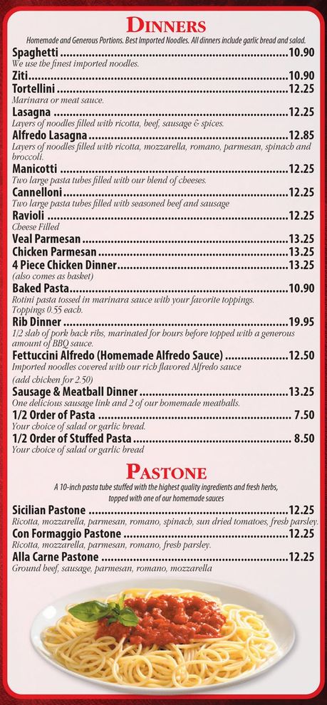 Dinners — Knoxville, IL — Pete Alfano's Pizzeria
