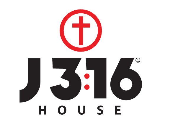 J316 House logo with black text, red cross inside a circle, and three red dots above HOUSE