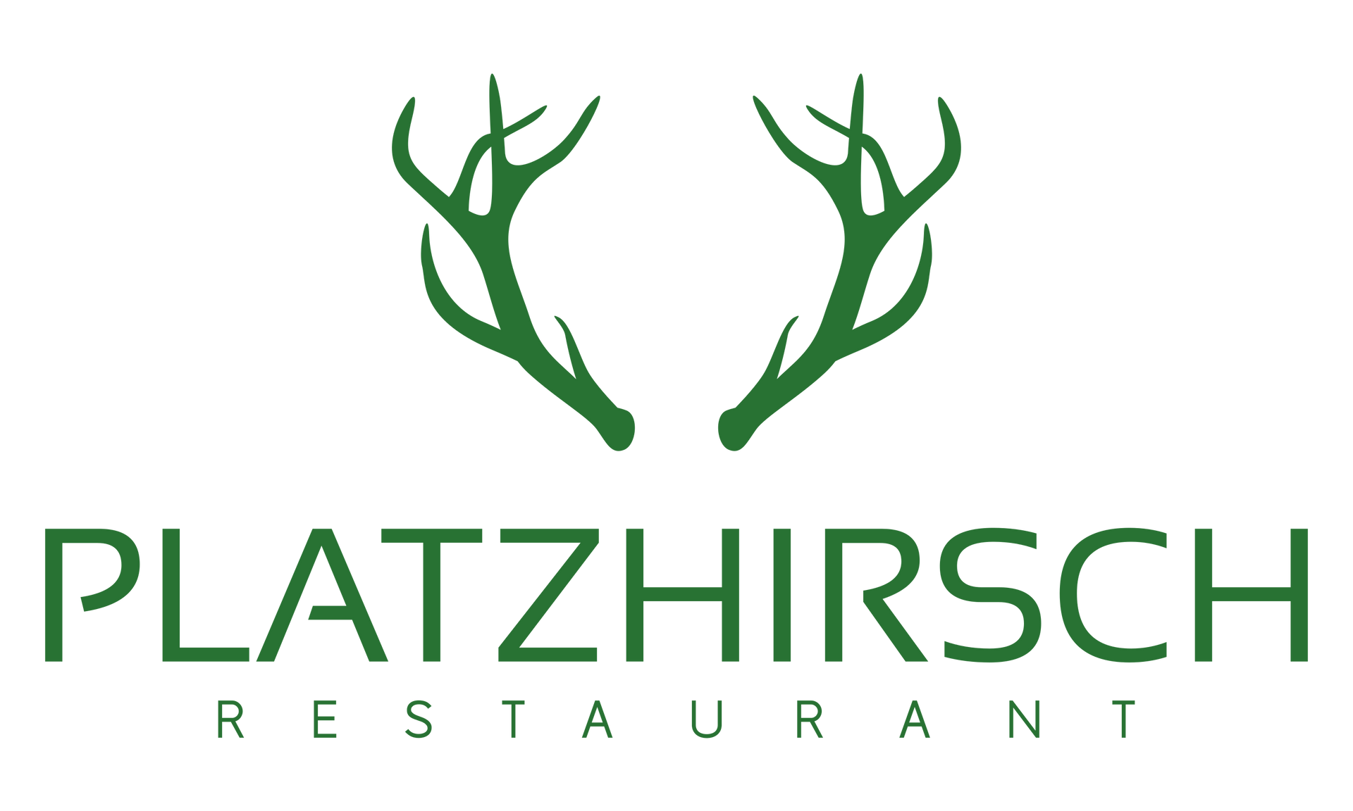 Auf dem Logo des Restaurants Platzhirsch sind zwei Hirschgeweihe zu sehen.