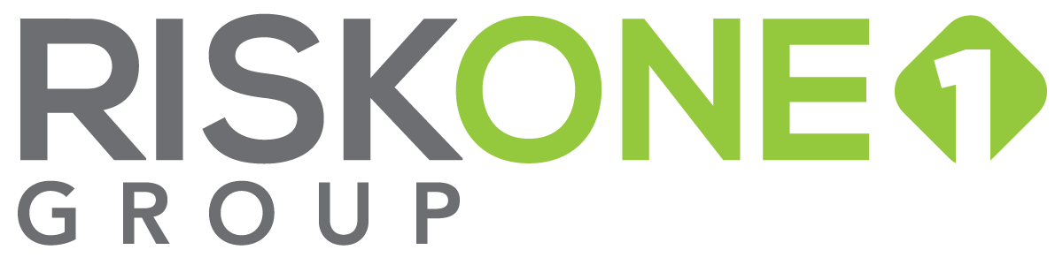 RiskOne Group logo with gray and green text and a green circular icon