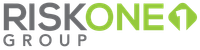 RiskOne Group logo with gray and green text and a green circular icon