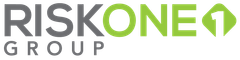 RiskOne Group logo with gray and green text and a green circular icon