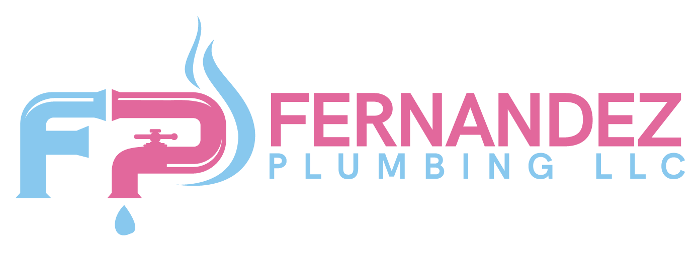 A logo for fernandez plumbing llc with a faucet and a drop of water.