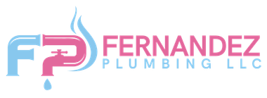 A logo for fernandez plumbing llc with a faucet and a drop of water.