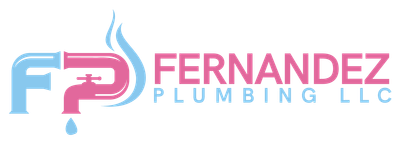A logo for fernandez plumbing llc with a faucet and a drop of water.