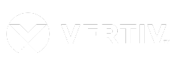 White Vertiv logo with a stylized