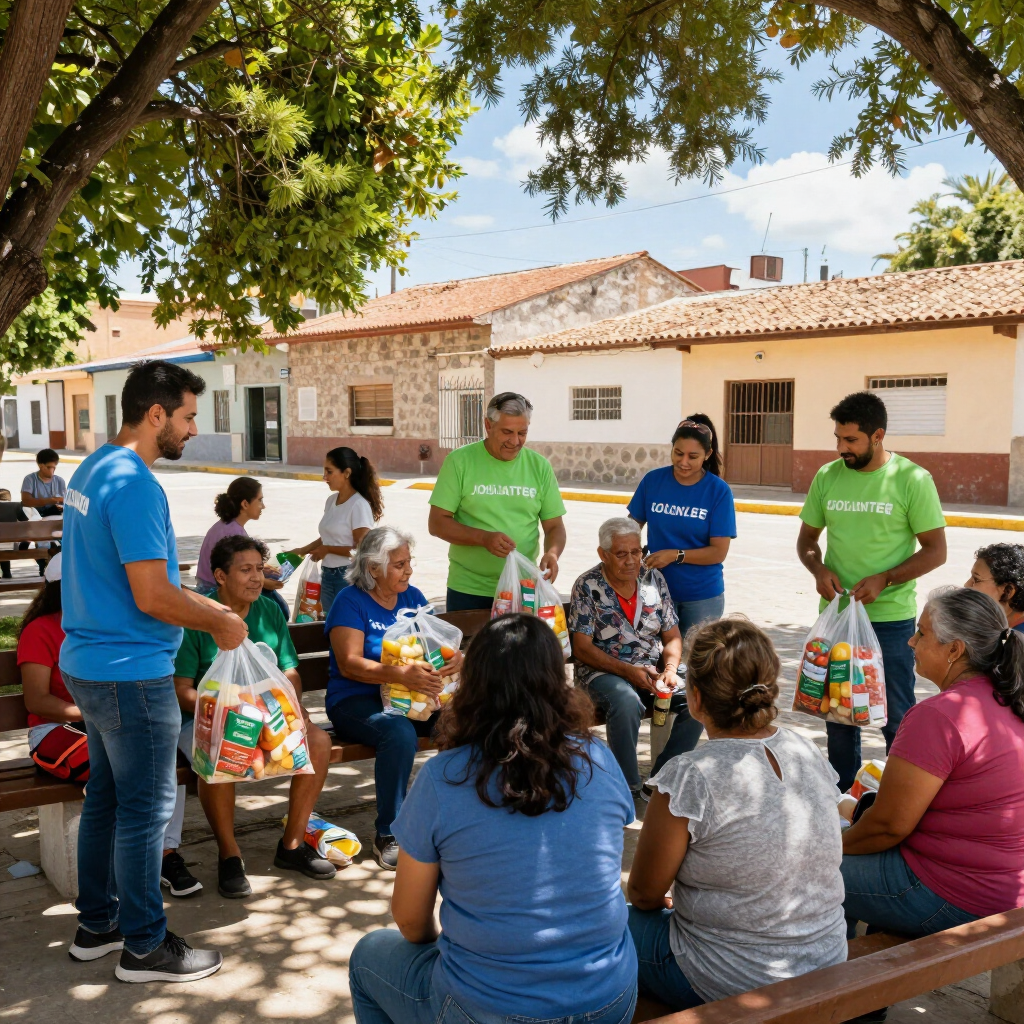 Los asistentes se reunieron en un patio sombreado para un debate comunitario