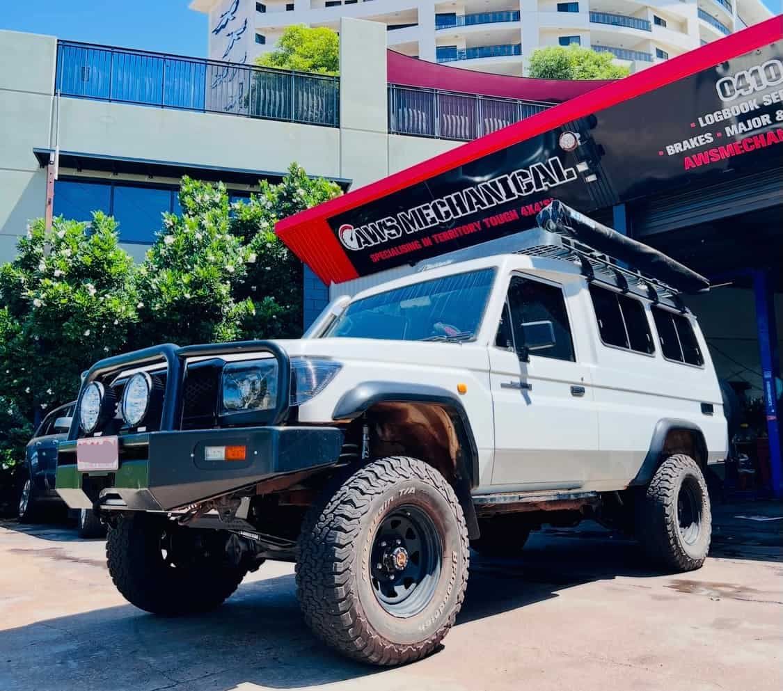 A 4x4 Parked ou the front of a Garage — AWS Mechanical in Stuart Park, NT