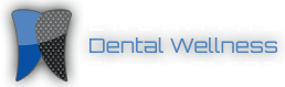 Dental Wellness logo with blue and gray abstract tooth icon and light blue text