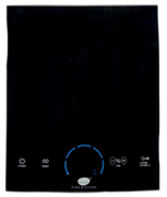 Black glass cooktop panel with blue-lit touch controls and “PURE CLEAN” label at the bottom.