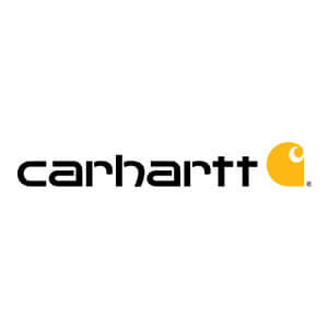Carhartt logo in black lowercase text with a gold square emblem on a white background