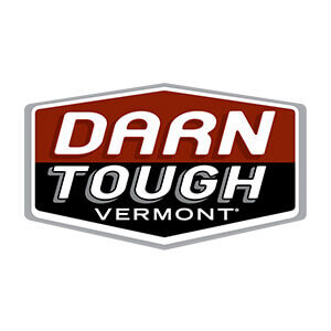Darn Tough Vermont logo in red, black, and white badge with bold text