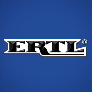 ERTL logo in white and black on a blue background