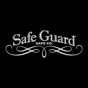 Safe Guard SAFE CO logo in white script on a black background with decorative swirls