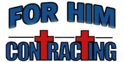 Logo reading “For Him Contracting” in blue and red text with a red cross incorporated into the design