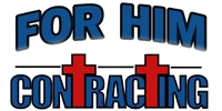 Logo reading “For Him Contracting” in blue and red text with a red cross incorporated into the design