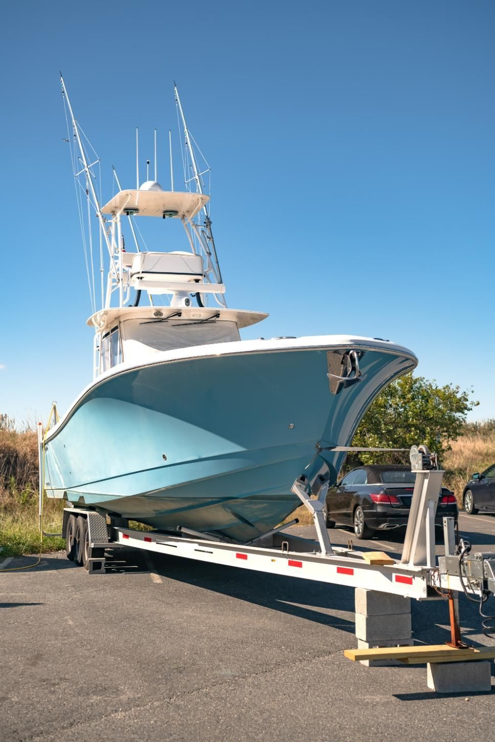 Blue and White Boat on a Trailer — Bay & Basin Storage In Nowra, NSW