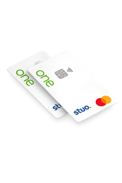 Two overlapping white One and Mastercard credit cards on a white background