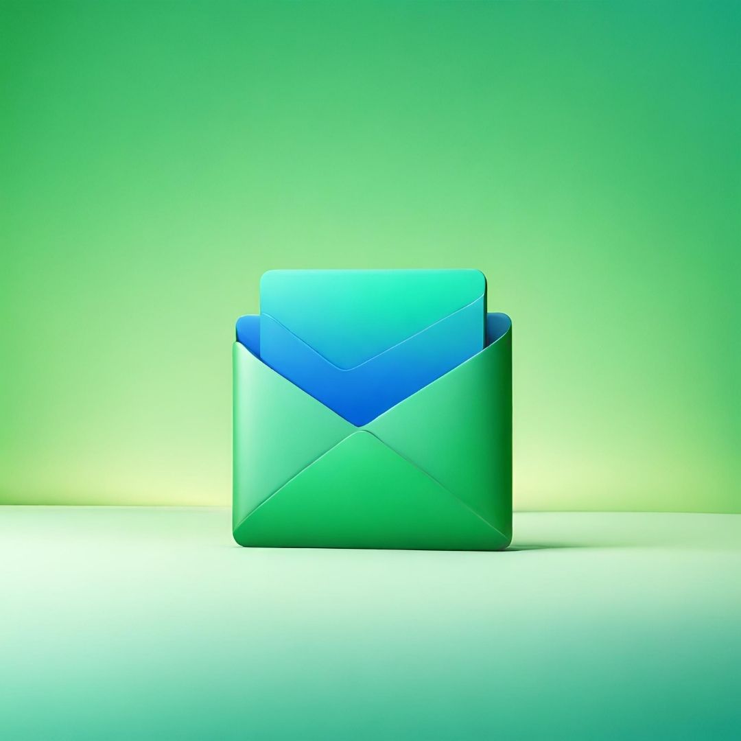 Green and blue envelope icon on a soft green background