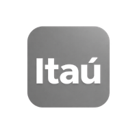 Itaú logo in white on a gray rounded square background