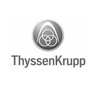 ThyssenKrupp logo in gray with a circular emblem above the company name