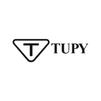 Tupy logo with a black triangular emblem and the word “TUPY” on a white background