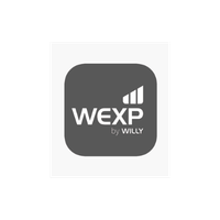 Dark gray WEXP by Wily logo with white text and signal bars inside a rounded square