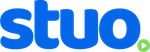 Blue “stu” logo with a small green play button icon in the lower right corner