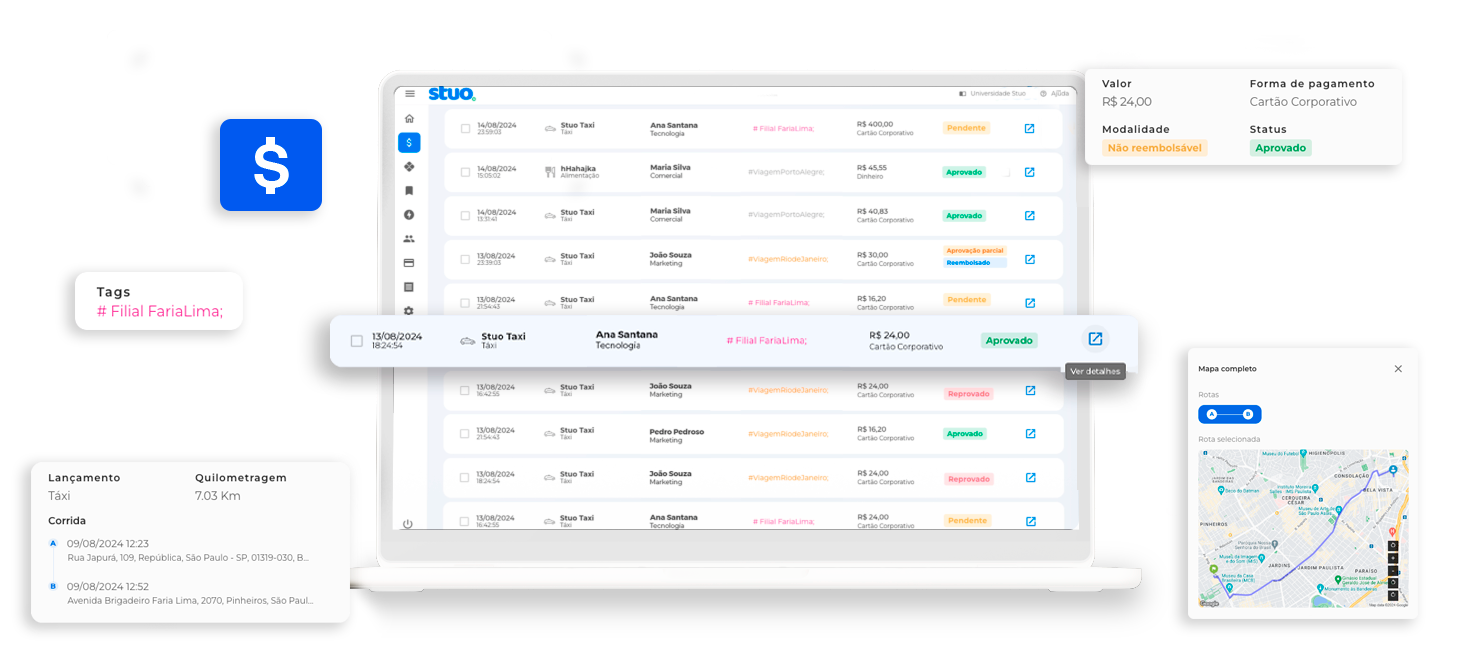 Finance dashboard UI with transaction table, charts, and map analytics on a white background
